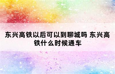 东兴高铁以后可以到聊城吗 东兴高铁什么时候通车